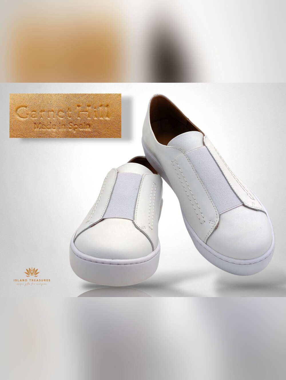 New Garnet Hill Zora Sz 7.5 Elastic Gore Slip-On Sneakers Genuine White Leather